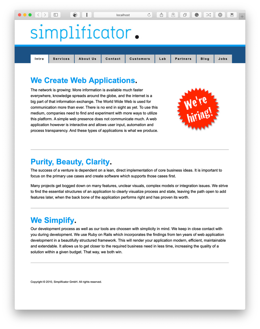 Simplificator Front Page in 2010